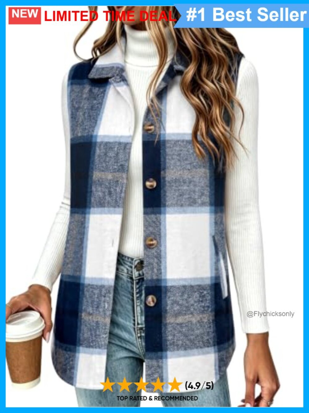 Zeagoo Plaid Sleeveless Button Down Vest with Pockets